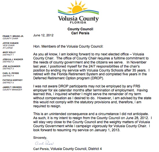 Carl Persis resigning